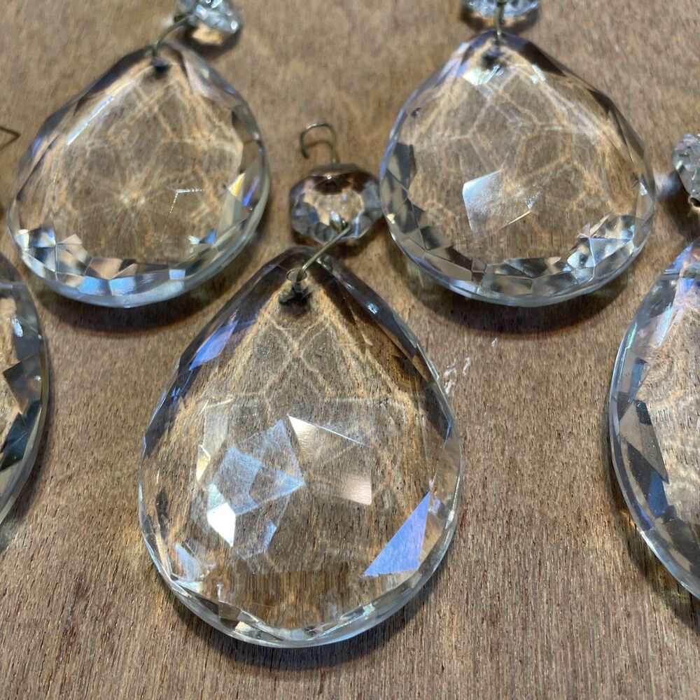 6 Antique Crystal Prisms for Chandelier 2.5” Vintage Clear Faceted Drops - Picture 3 of 10